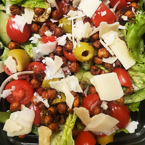 chopped salad with crispy chickpeas